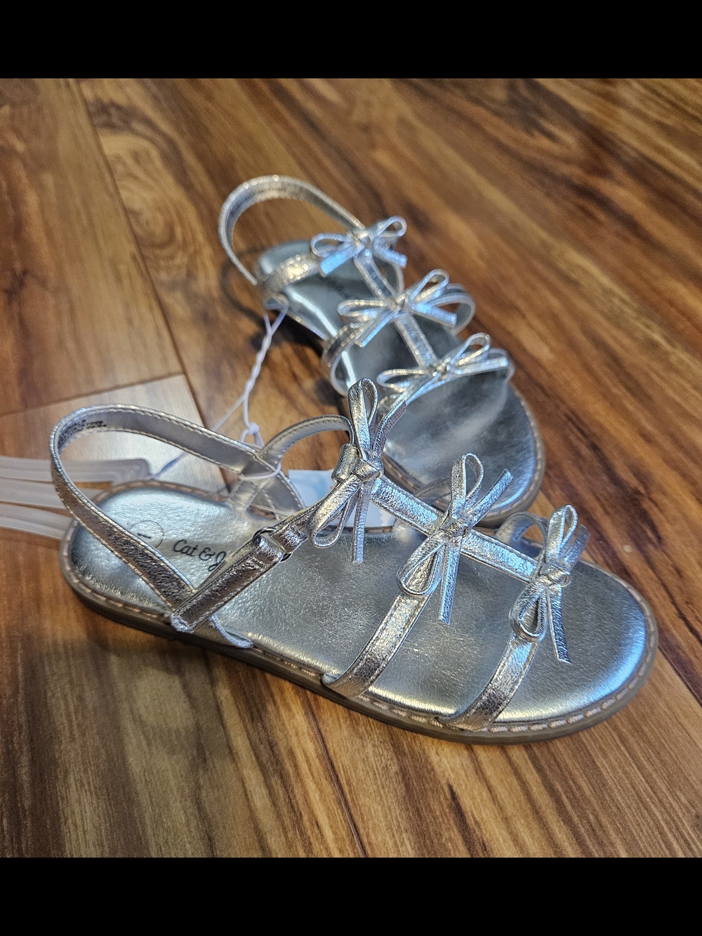 Cat & Jack Silver Bow Strap Girls Sandals